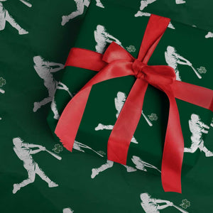 St Patricks Day Baseball Batter Silhouette Shamrock Wrapping Paper Roll TS11 Green Print Your Wear