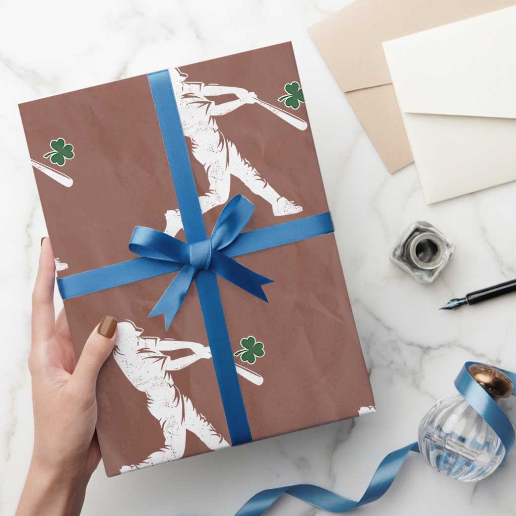 St Patricks Day Baseball Batter Silhouette Shamrock Wrapping Paper Roll TS11 Mocha Print Your Wear