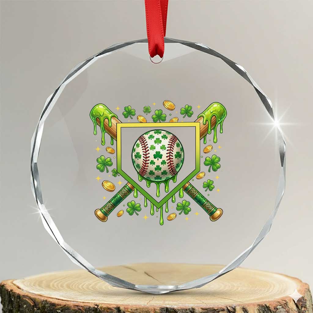 St Patricks Day Baseball Ice Cream Drip Home Plate Crystal Glass Ornament TS11 Transparent Glass 3'' Circle Print Your Wear