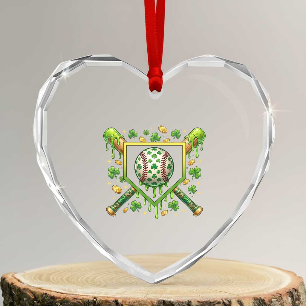 St Patricks Day Baseball Ice Cream Drip Home Plate Heart Crystal Glass Ornament TS11 Transparent Glass 3'' Heart Print Your Wear