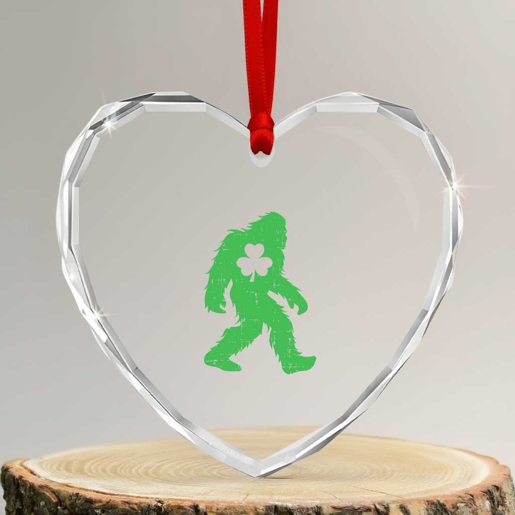 St Patricks Day Bigfoot Heart Crystal Glass Ornament Sasquatch Lucky Shamrock TS02 Transparent Glass 3'' Heart Print Your Wear