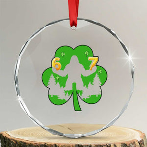 St Patricks Day Bigfoot Shamrock Crystal Glass Ornament Six Seven Meme TS12 Transparent Glass 3'' Circle Print Your Wear