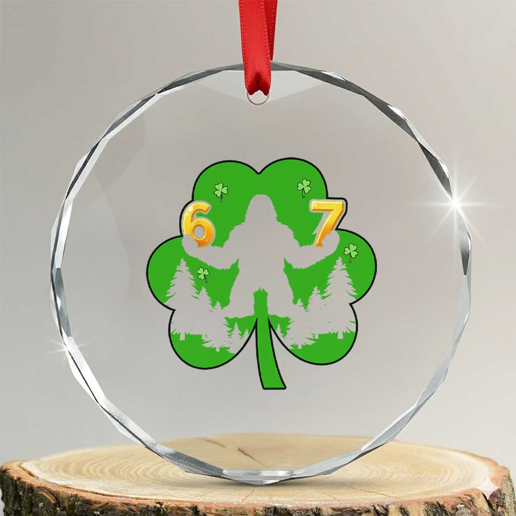 St Patricks Day Bigfoot Shamrock Crystal Glass Ornament Six Seven Meme TS12 Transparent Glass 3'' Circle Print Your Wear