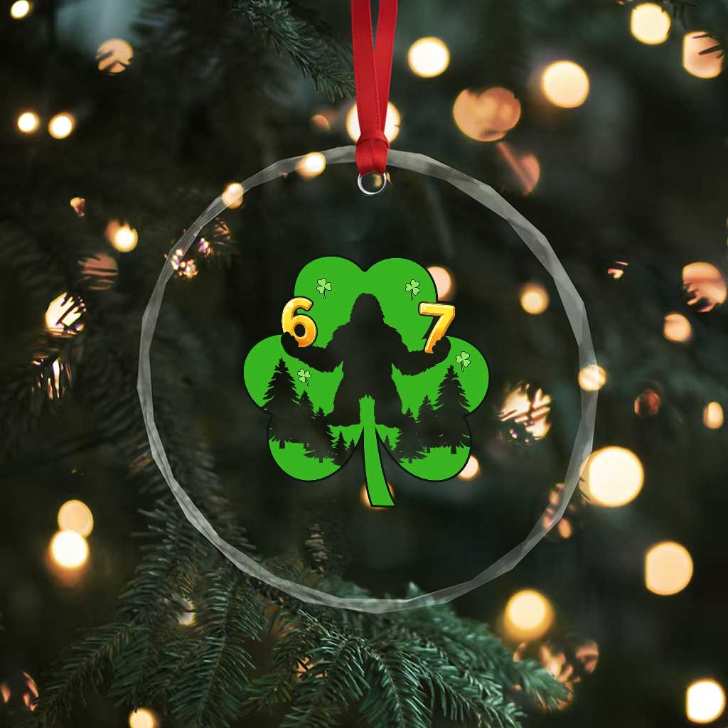 St Patricks Day Bigfoot Shamrock Crystal Glass Ornament Six Seven Meme TS12 Print Your Wear