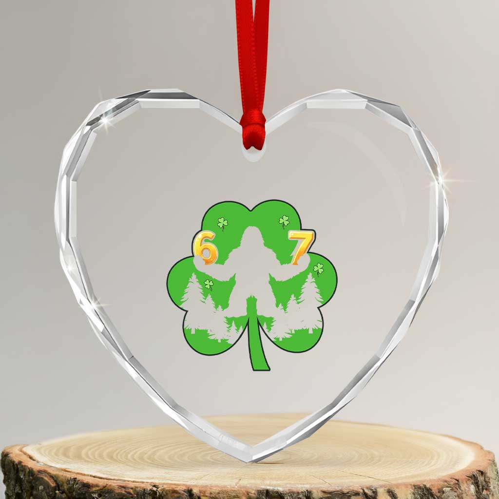 St Patricks Day Bigfoot Shamrock Heart Crystal Glass Ornament Six Seven Meme TS12 Transparent Glass 3'' Heart Print Your Wear