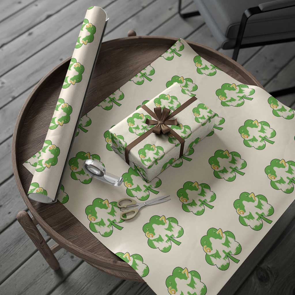 St Patricks Day Bigfoot Shamrock Wrapping Paper Roll Six Seven Meme TS12 Beige Print Your Wear