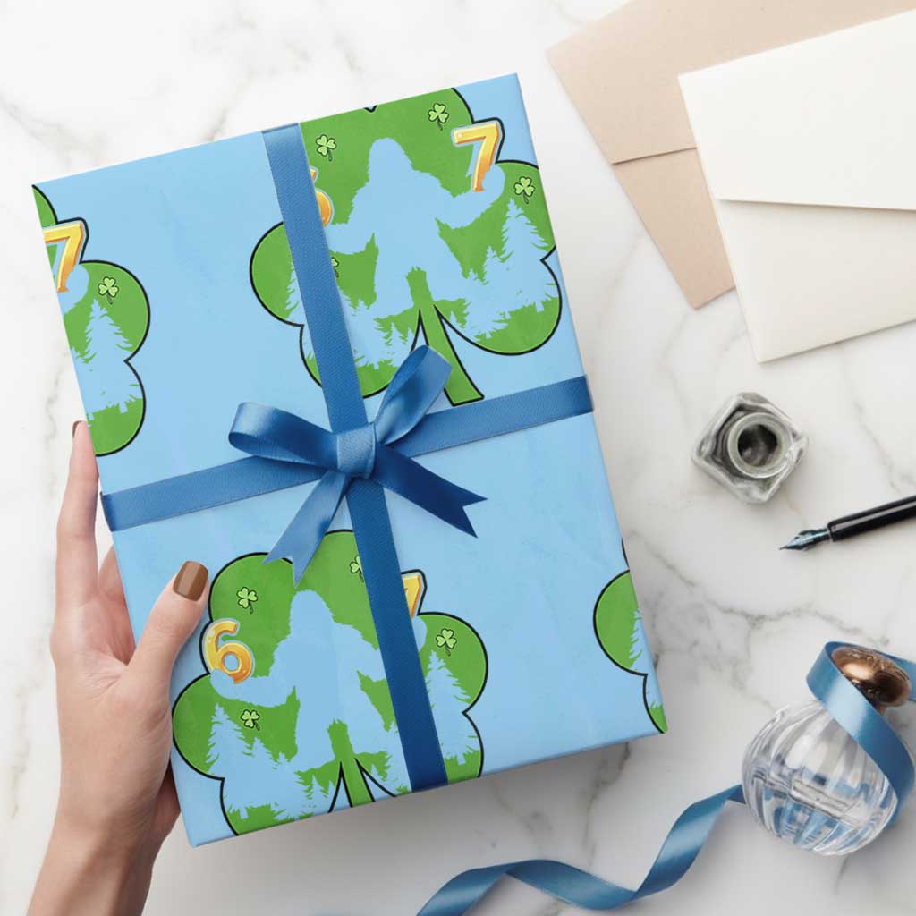 St Patricks Day Bigfoot Shamrock Wrapping Paper Roll Six Seven Meme TS12 Light Blue Print Your Wear