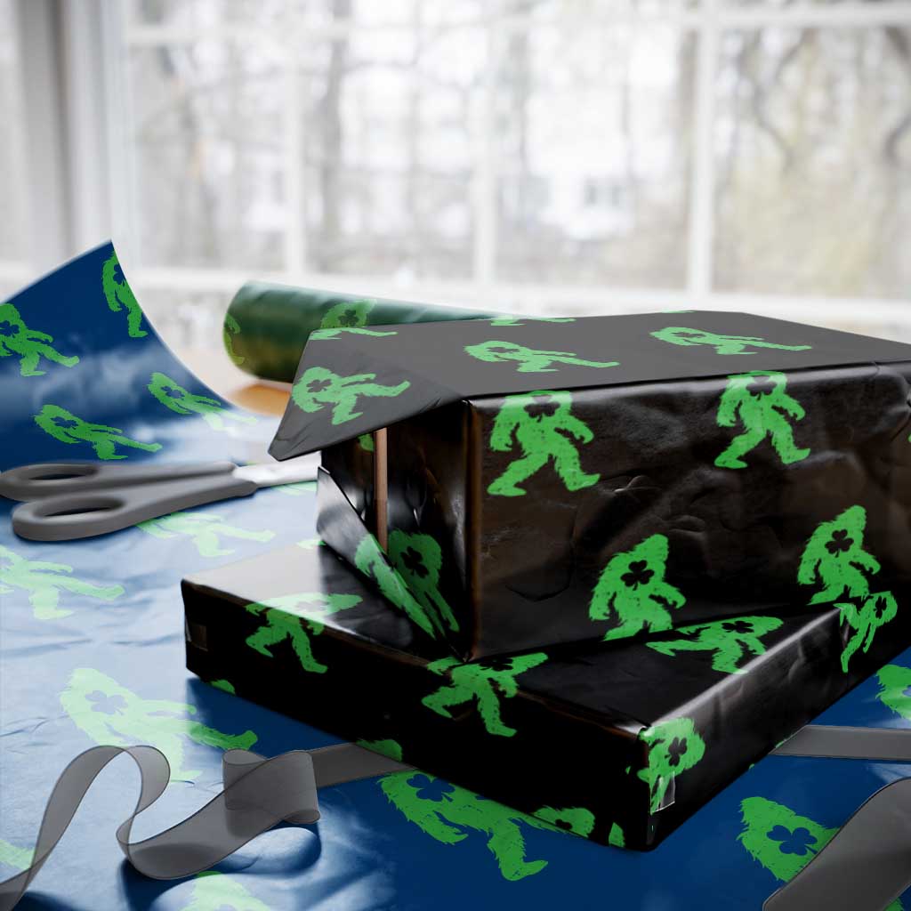St Patricks Day Bigfoot Wrapping Paper Roll Sasquatch Lucky Shamrock TS02 Black Print Your Wear