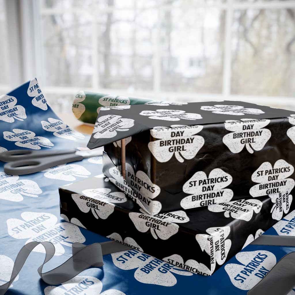 St Patricks Day Birthday Girl Wrapping Paper Roll Irish Bday Shamrock Clovers TS10 Black Print Your Wear