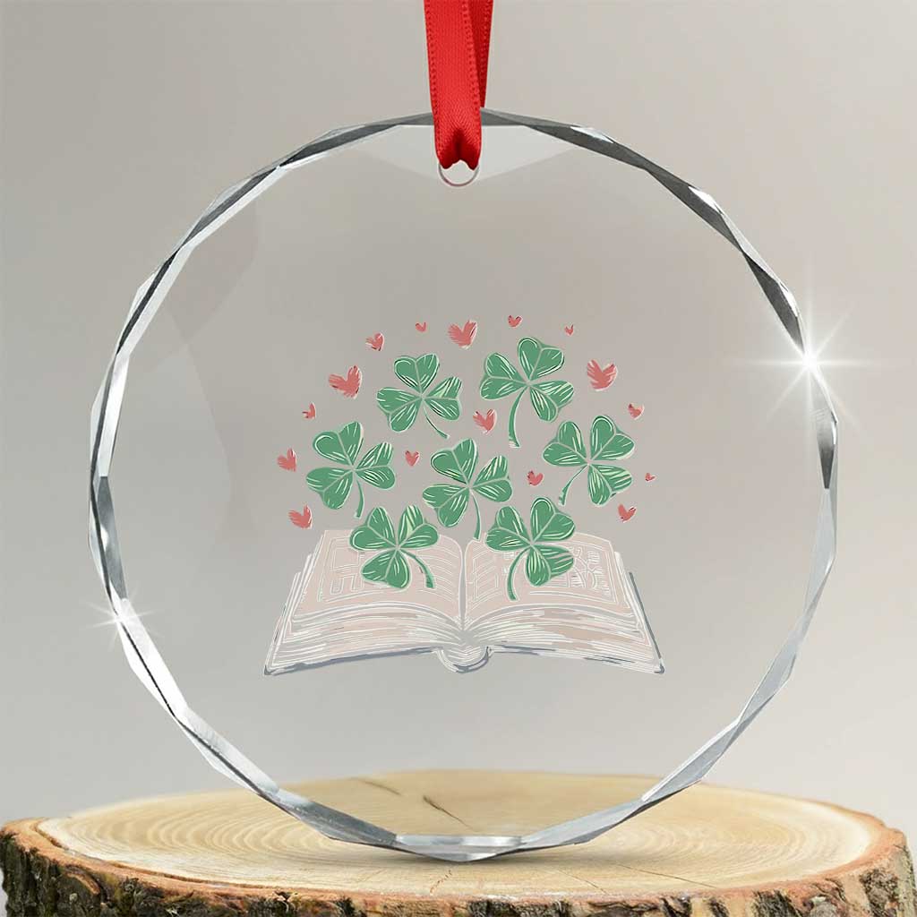 St Patricks Day Book Lover Crystal Glass Ornament Librarian Core Lucky Shamrocks TS02 Transparent Glass 3'' Circle Print Your Wear