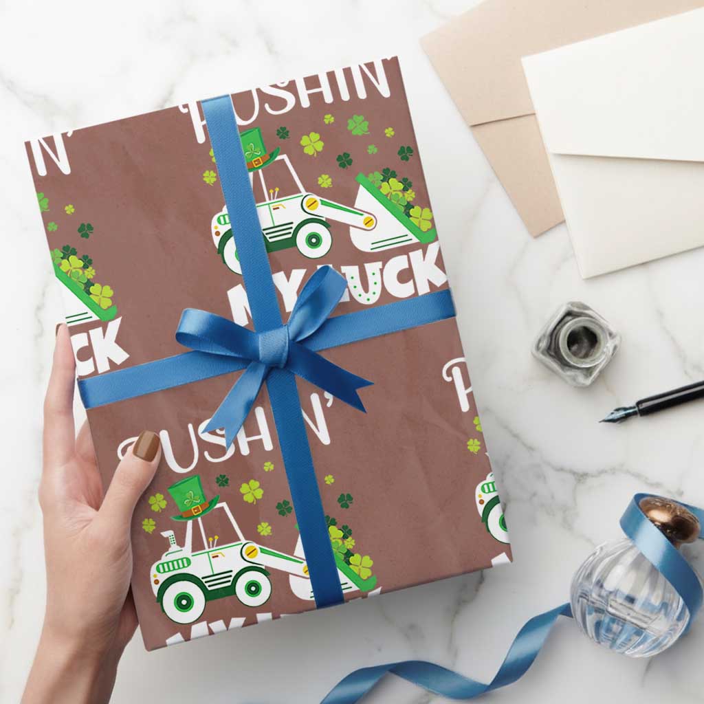 St Patricks Day Boys Truck Wrapping Paper Roll Pushing My Luck Tractor Toy Lover TS02 Mocha Print Your Wear