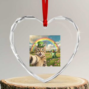 St Patricks Day Cat Selfie with Leprechaun Heart Crystal Glass Ornament TS11 Transparent Glass 3'' Heart Print Your Wear
