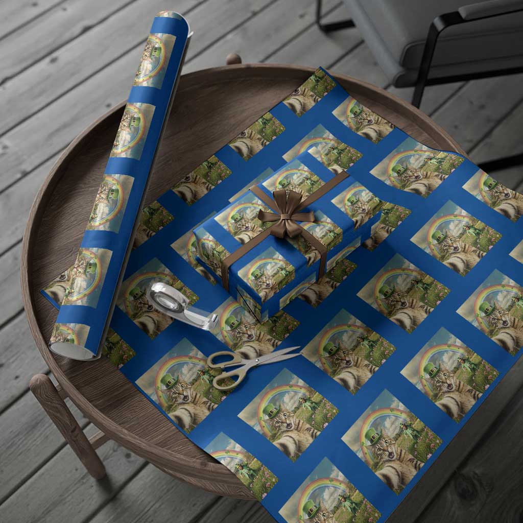 St Patricks Day Cat Selfie with Leprechaun Wrapping Paper Roll TS11 Blue Print Your Wear