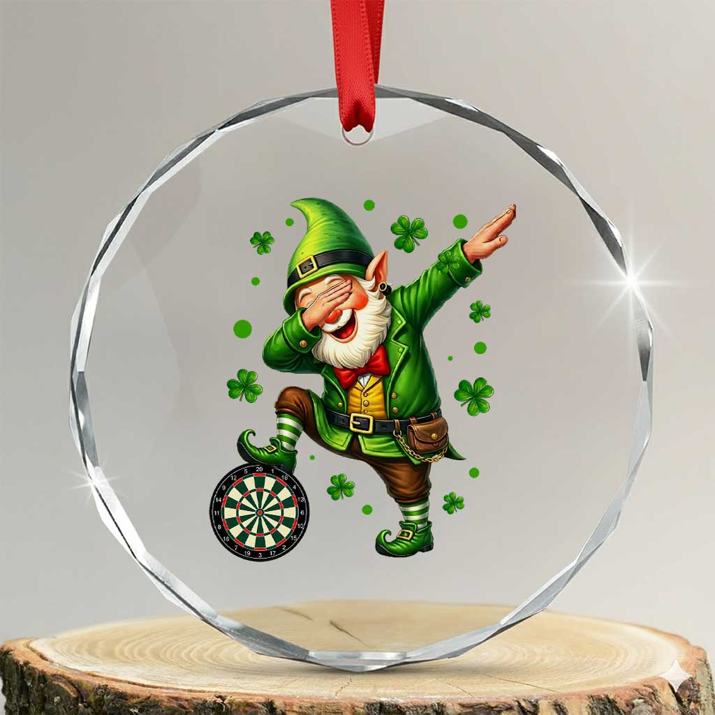 St Patricks Day Cheerful Gnome Dabbing Crystal Glass Ornament Darts Lover Gift TS12 Transparent Glass 3'' Circle Print Your Wear
