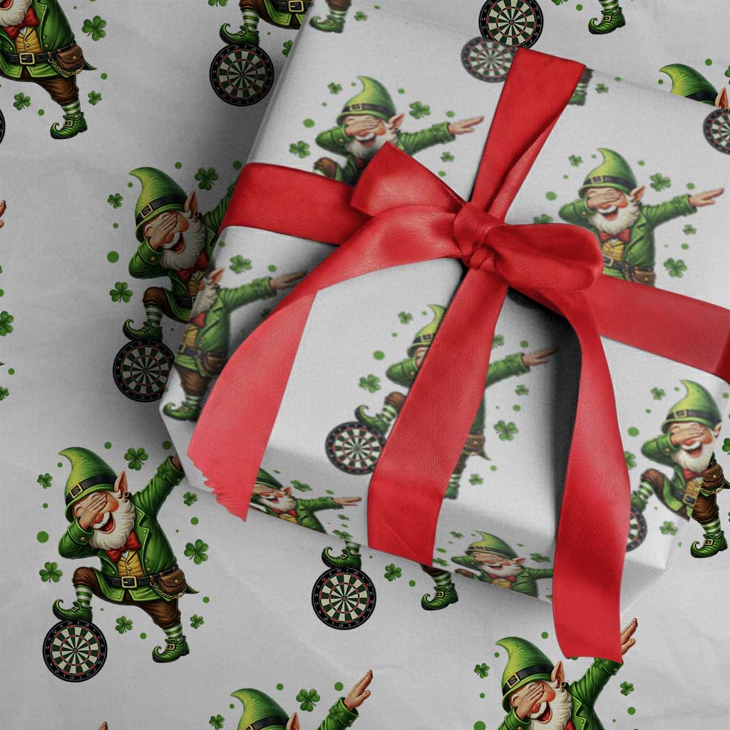 St Patricks Day Cheerful Gnome Dabbing Wrapping Paper Roll Darts Lover Gift TS12 White Print Your Wear