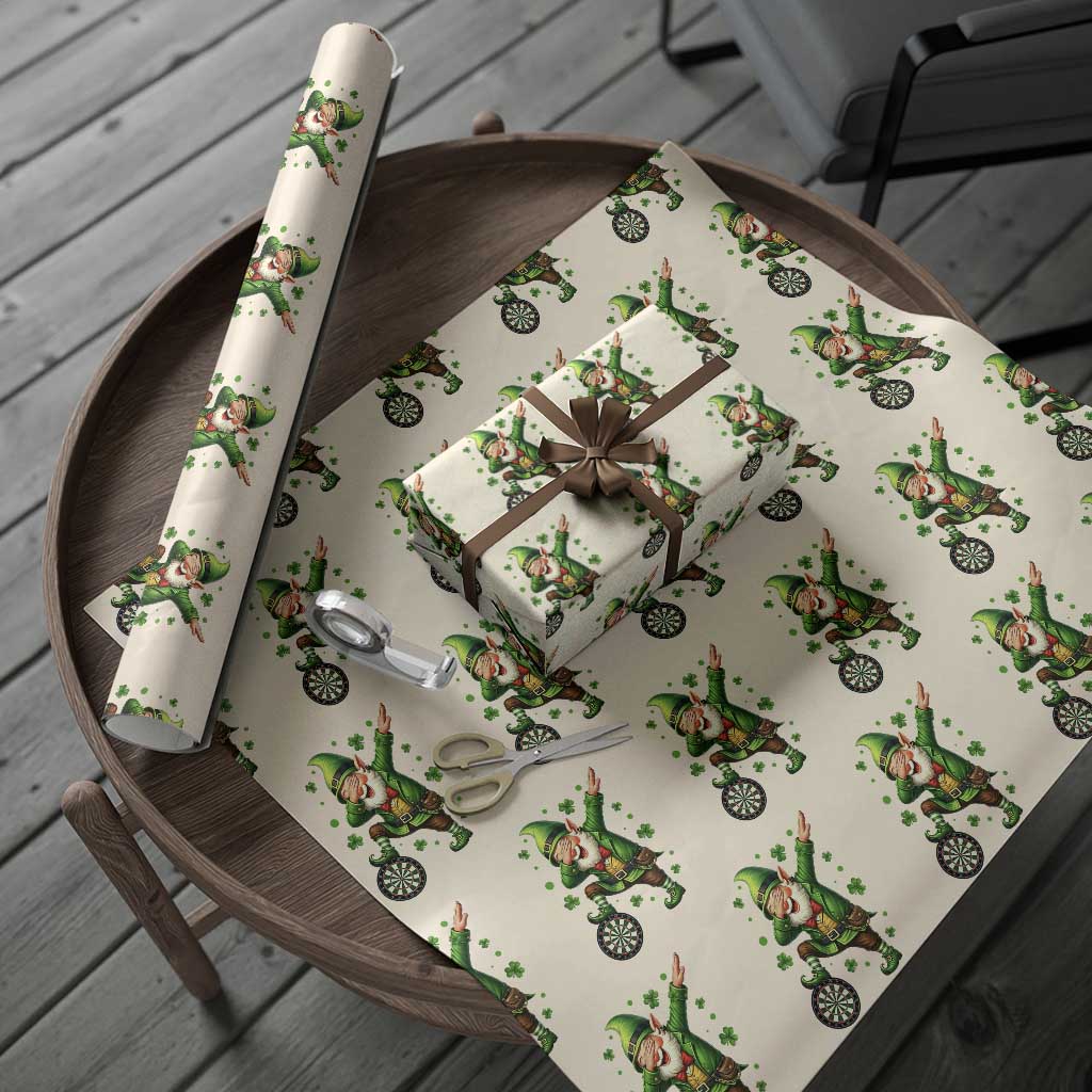 St Patricks Day Cheerful Gnome Dabbing Wrapping Paper Roll Darts Lover Gift TS12 Beige Print Your Wear