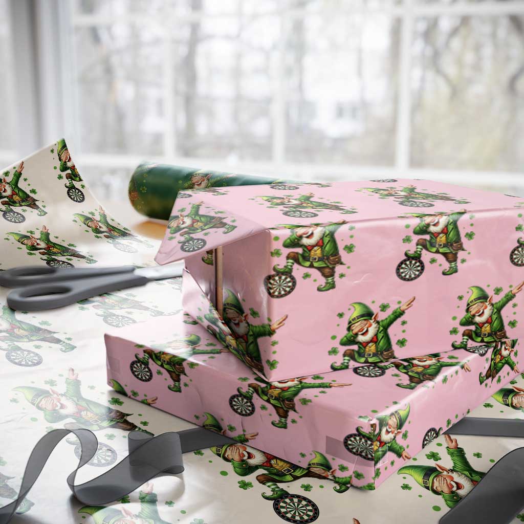 St Patricks Day Cheerful Gnome Dabbing Wrapping Paper Roll Darts Lover Gift TS12 Light Pink Print Your Wear
