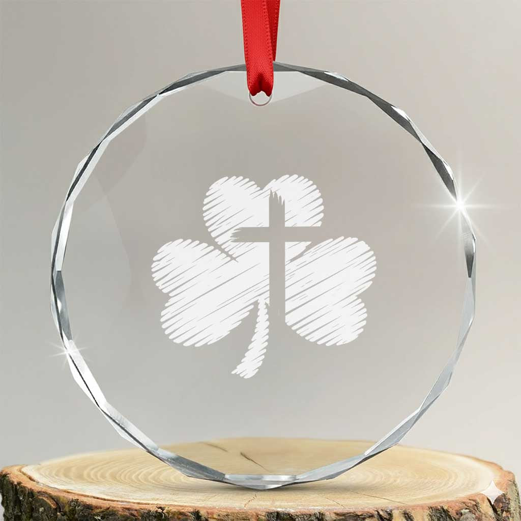 St Patricks Day Christian Religious Shamrock Cross Crystal Glass Ornament TS11 Transparent Glass 3'' Circle Print Your Wear