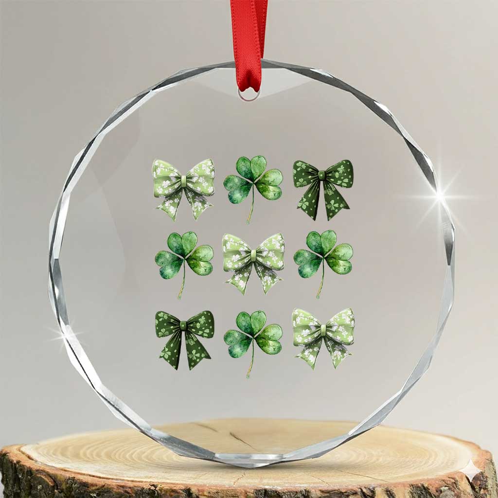 St Patricks Day Coquette Bow Crystal Glass Ornament Lucky Shamrock Aesthetic TS02 Transparent Glass 3'' Circle Print Your Wear