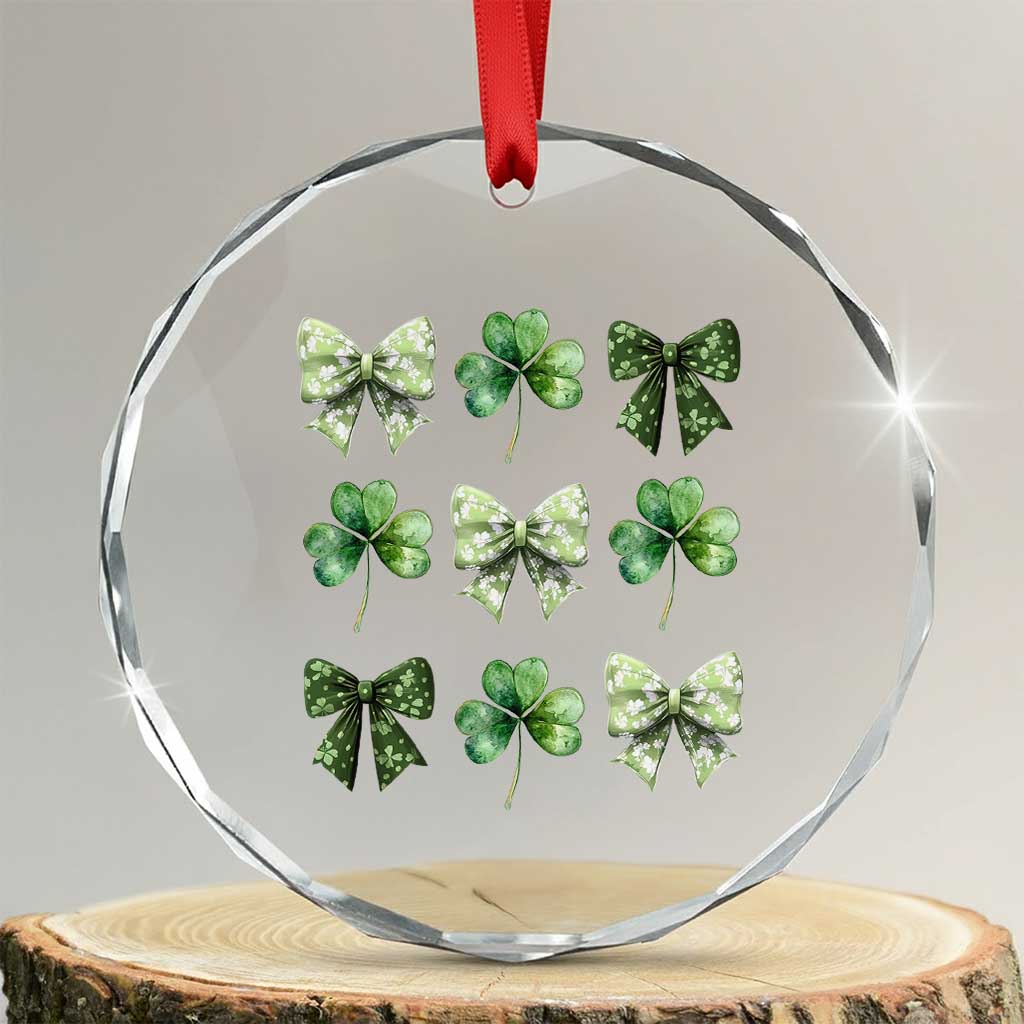 St Patricks Day Coquette Bow Crystal Glass Ornament Lucky Shamrock Aesthetic TS02 Transparent Glass 3'' Circle Print Your Wear