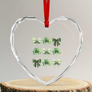 St Patricks Day Coquette Bow Heart Crystal Glass Ornament Lucky Shamrock Aesthetic TS02 Transparent Glass 3'' Heart Print Your Wear