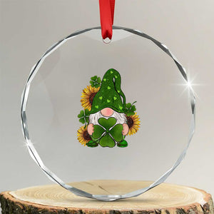 St Patrick's Day Cute Gnomes Crystal Glass Ornament Holding Shamrock Sunflower TS02 Transparent Glass 3'' Circle Print Your Wear