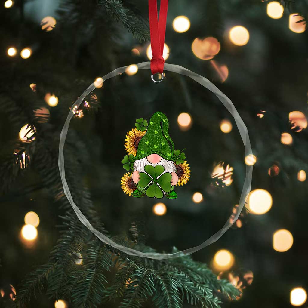 St Patrick's Day Cute Gnomes Crystal Glass Ornament Holding Shamrock Sunflower TS02 Print Your Wear