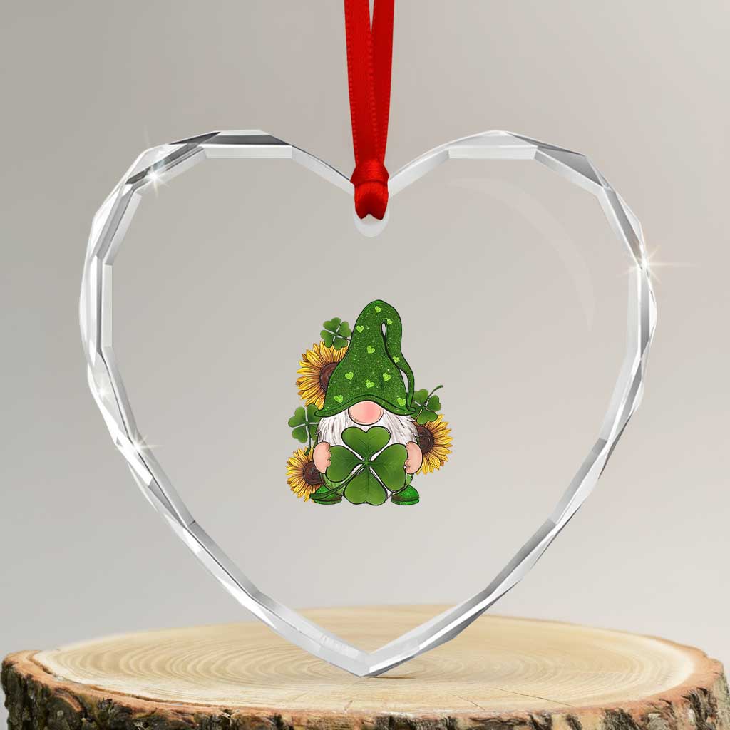 St Patrick's Day Cute Gnomes Heart Crystal Glass Ornament Holding Shamrock Sunflower TS02 Transparent Glass 3'' Heart Print Your Wear