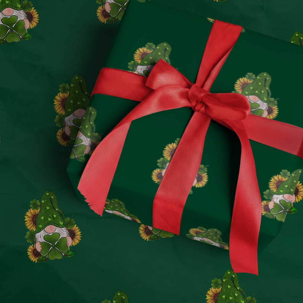 St Patrick's Day Cute Gnomes Wrapping Paper Roll Holding Shamrock Sunflower TS02 Green Print Your Wear