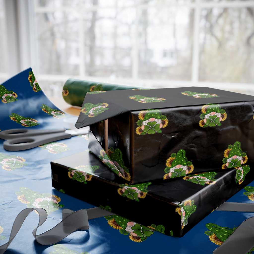 St Patrick's Day Cute Gnomes Wrapping Paper Roll Holding Shamrock Sunflower TS02 Black Print Your Wear
