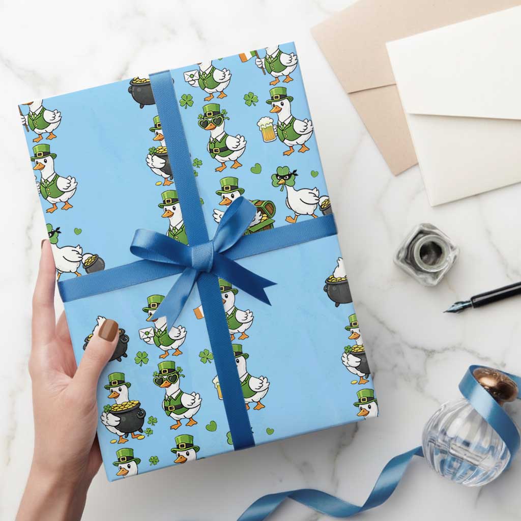 St Patricks Day Goose Crew Irish Celebration Wrapping Paper Roll TS12 Light Blue Print Your Wear