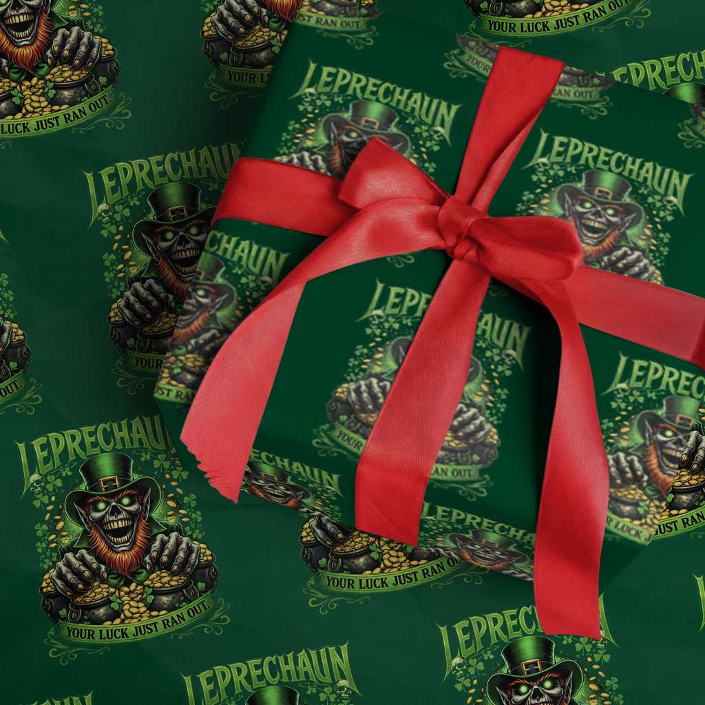 St Patricks Day Horror Leprechaun Wrapping Paper Roll Your Luck Just Ran Out Creepy St Pattys Day TS11 Green Print Your Wear