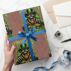 St Patricks Day Horror Leprechaun Wrapping Paper Roll Your Luck Just Ran Out Creepy St Pattys Day TS11 Mocha Print Your Wear