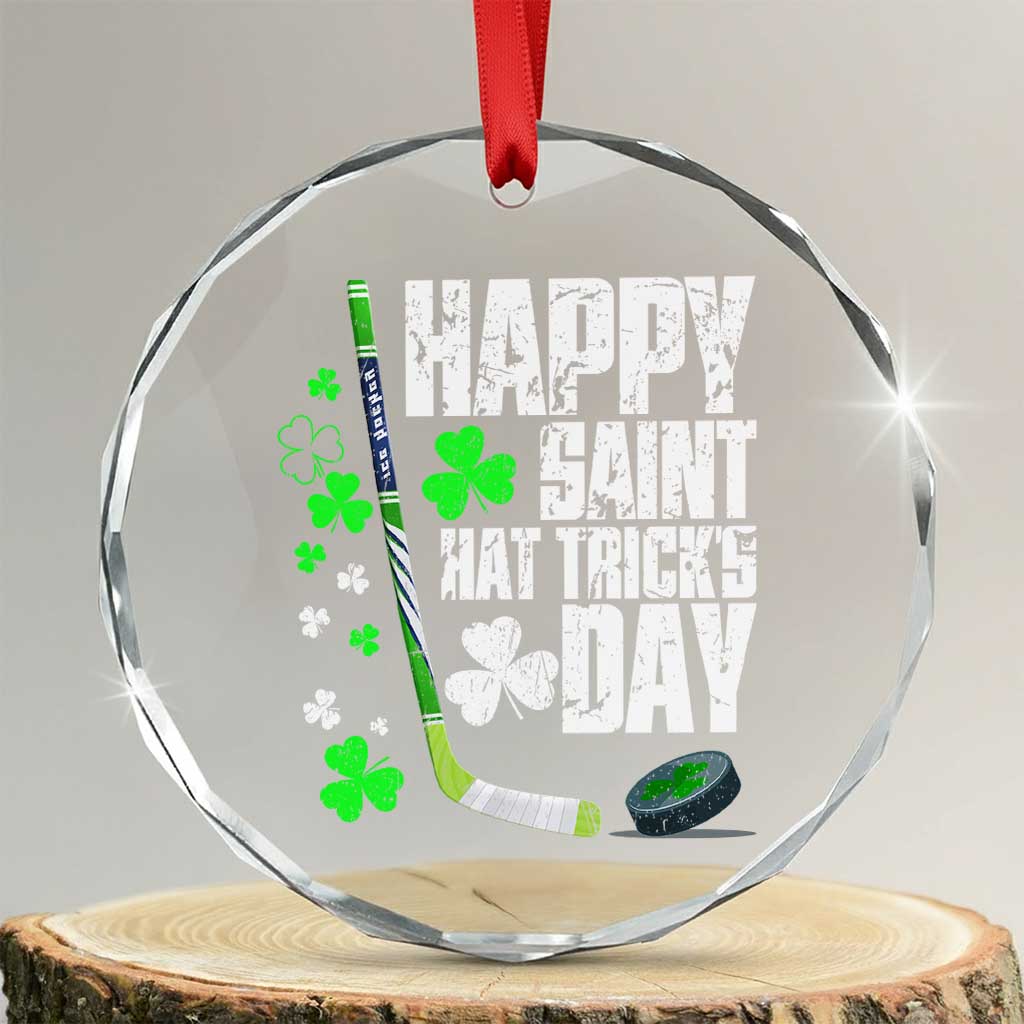 St. Patrick's Day Ice Hockey Crystal Glass Ornament Happy Saint Hat Trick's Lucky Shamrocks - Print Your Wear