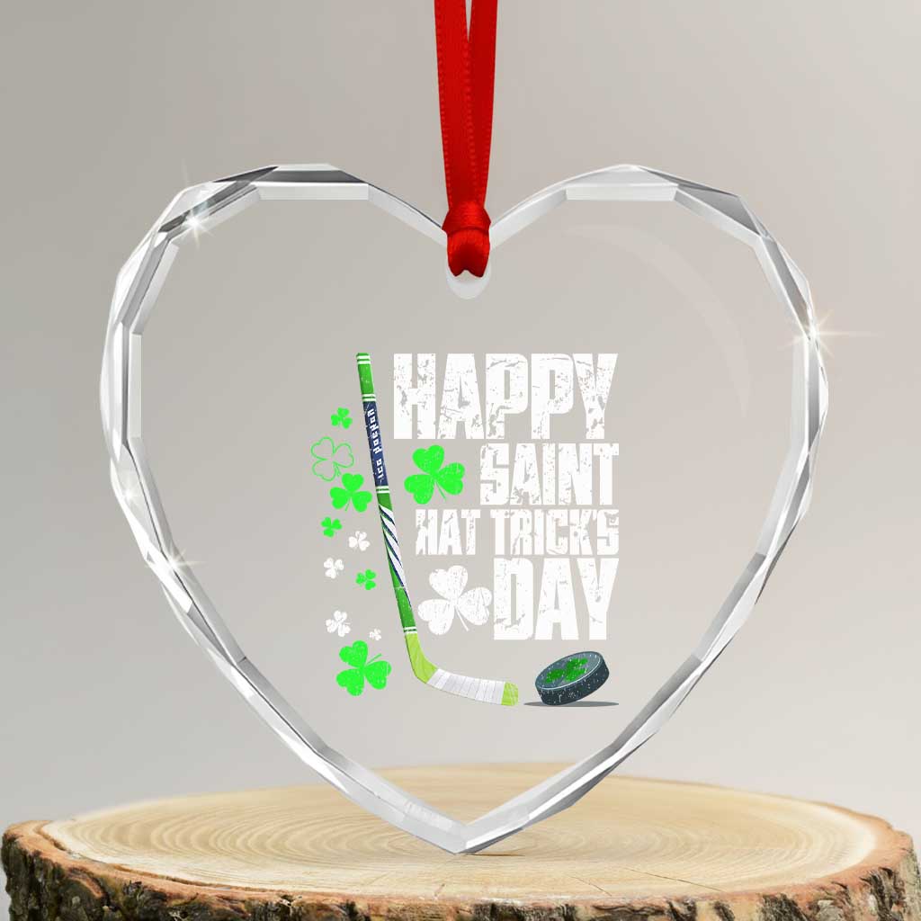 St. Patrick's Day Ice Hockey Heart Crystal Glass Ornament Happy Saint Hat Trick's Lucky Shamrocks TS02 Transparent Glass 3'' Heart Print Your Wear