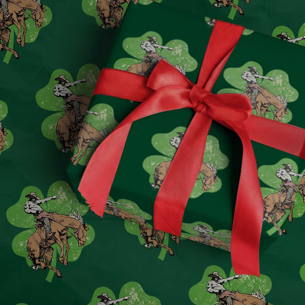 St Patrick's Day Lucky Cowboy Wrapping Paper Roll Retro Vintage Clover TS02 Green Print Your Wear