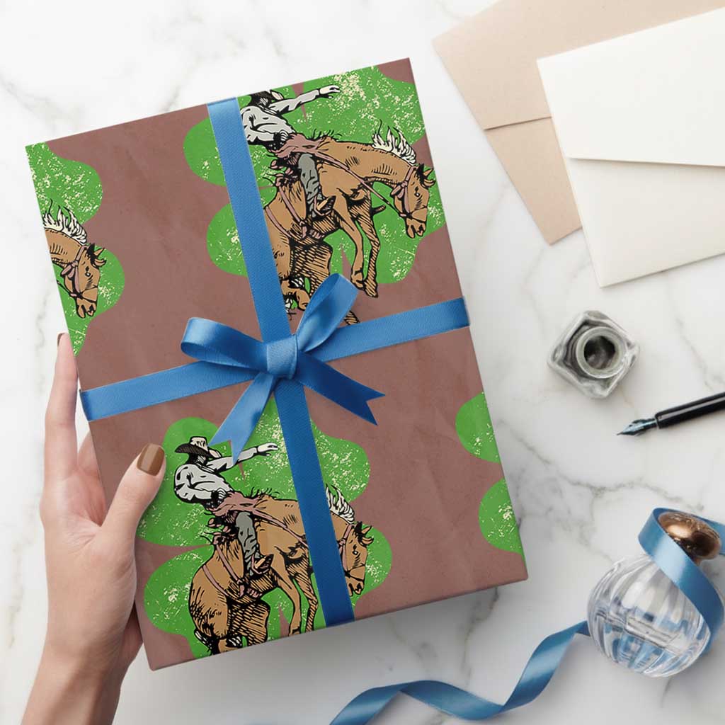 St Patrick's Day Lucky Cowboy Wrapping Paper Roll Retro Vintage Clover TS02 Mocha Print Your Wear