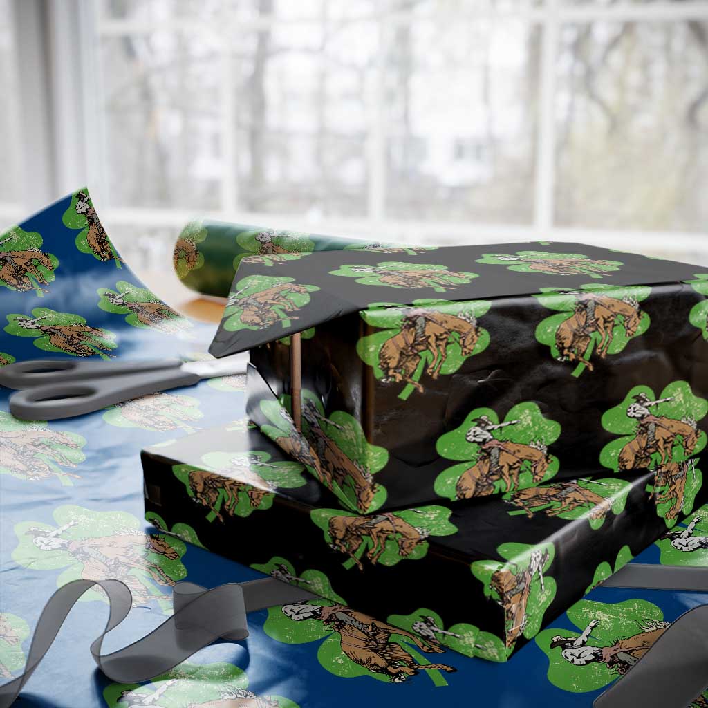 St Patrick's Day Lucky Cowboy Wrapping Paper Roll Retro Vintage Clover TS02 Black Print Your Wear