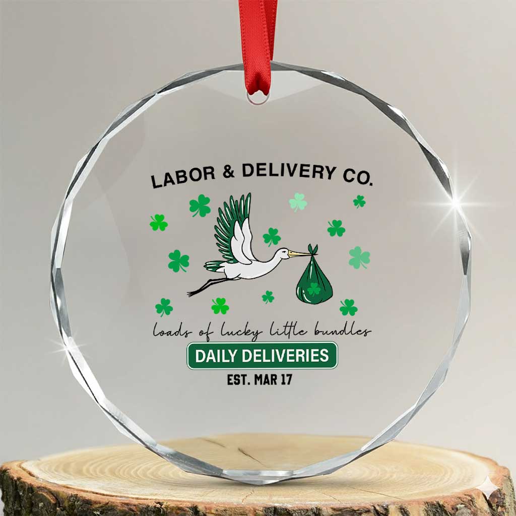 St Patrick's Day Lucky L&D Nurse Crystal Glass Ornament Labor And Delivery Shamrock TS02 Transparent Glass 3'' Circle Print Your Wear