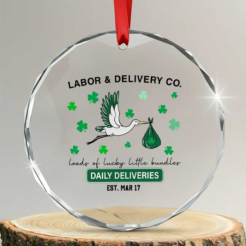 St Patrick's Day Lucky L&D Nurse Crystal Glass Ornament Labor And Delivery Shamrock TS02 Transparent Glass 3'' Circle Print Your Wear
