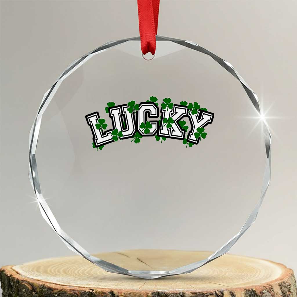 St Patricks Day Lucky Shamrock Crystal Glass Ornament Vintage Minimalist TS02 Transparent Glass 3'' Circle Print Your Wear