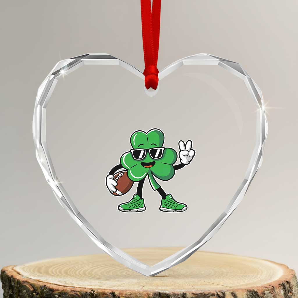 St Patrick's Day Lucky Shamrock Football Heart Crystal Glass Ornament Sport Lover Gift TS02 Transparent Glass 3'' Heart Print Your Wear