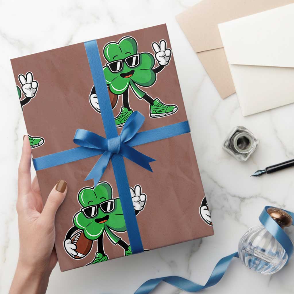 St Patrick's Day Lucky Shamrock Football Wrapping Paper Roll Sport Lover Gift TS02 Mocha Print Your Wear