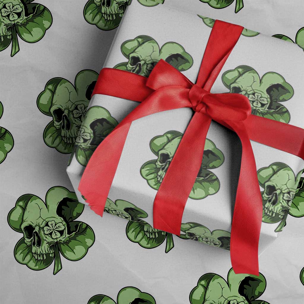 St Patricks Day Lucky Shamrock Skull Gift Wrapping Paper Roll TS12 White Print Your Wear