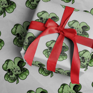 St Patricks Day Lucky Shamrock Skull Gift Wrapping Paper Roll TS12 White Print Your Wear