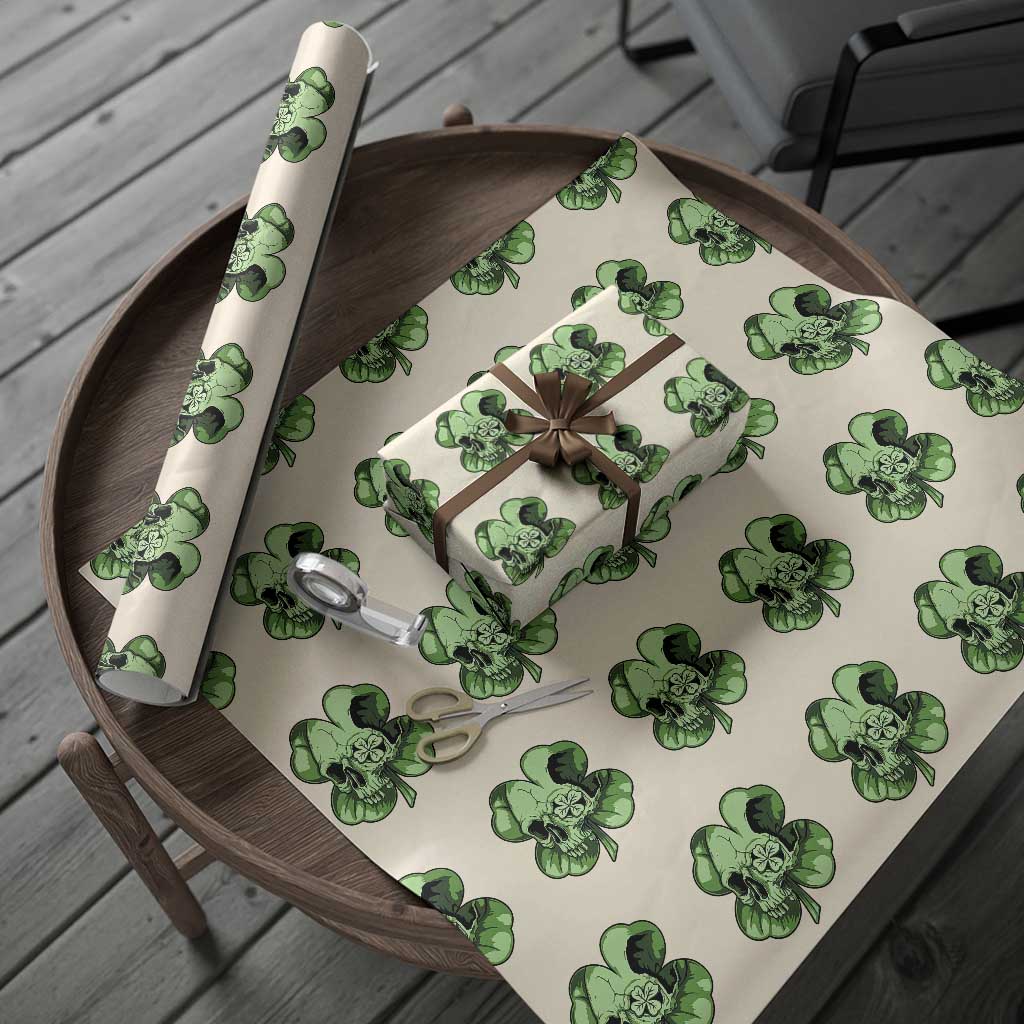 St Patricks Day Lucky Shamrock Skull Gift Wrapping Paper Roll TS12 Beige Print Your Wear