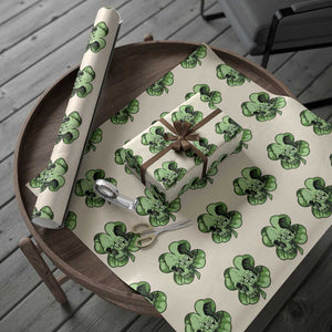 St Patricks Day Lucky Shamrock Skull Gift Wrapping Paper Roll TS12 Beige Print Your Wear