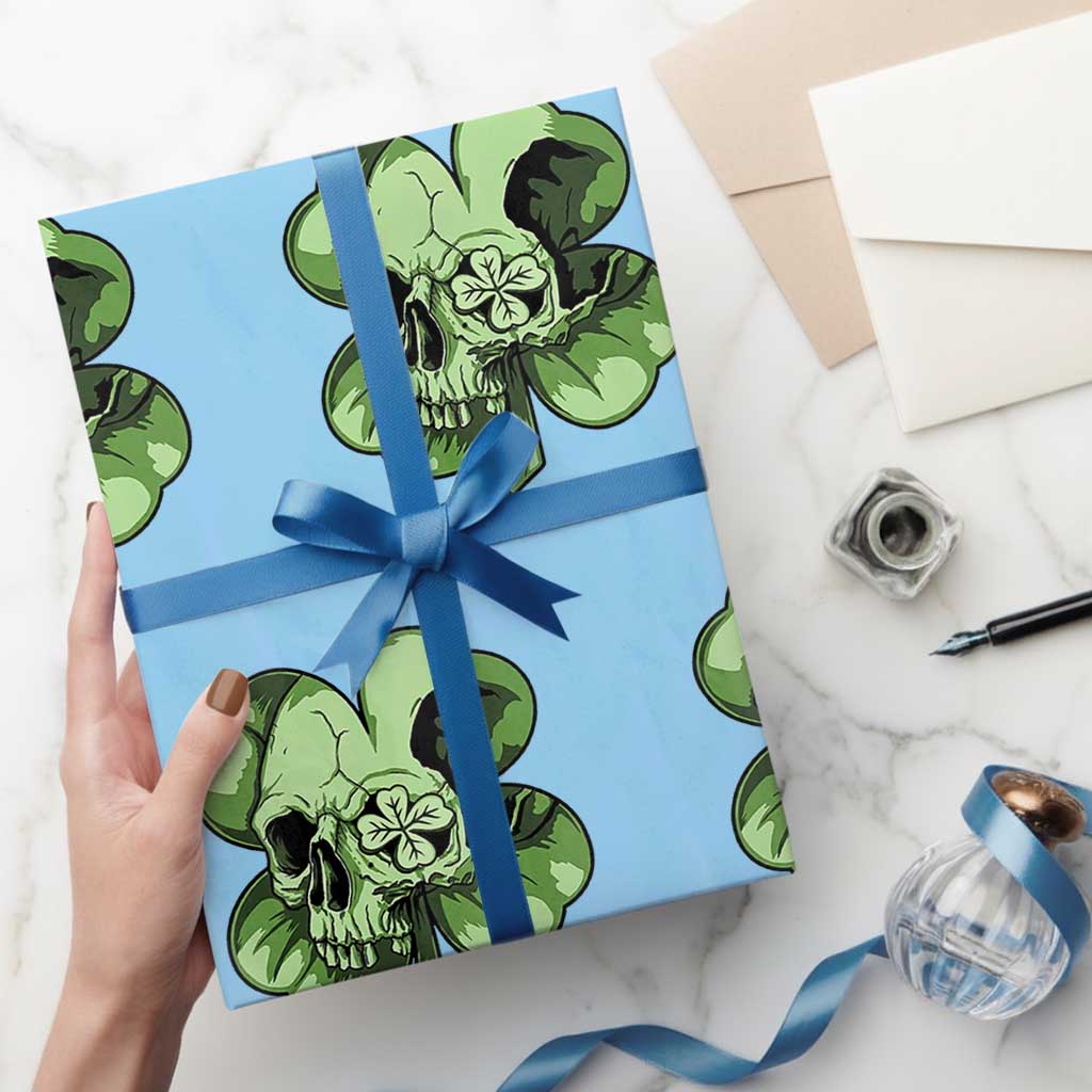St Patricks Day Lucky Shamrock Skull Gift Wrapping Paper Roll TS12 Light Blue Print Your Wear