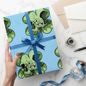 St Patricks Day Lucky Shamrock Skull Gift Wrapping Paper Roll TS12 Light Blue Print Your Wear