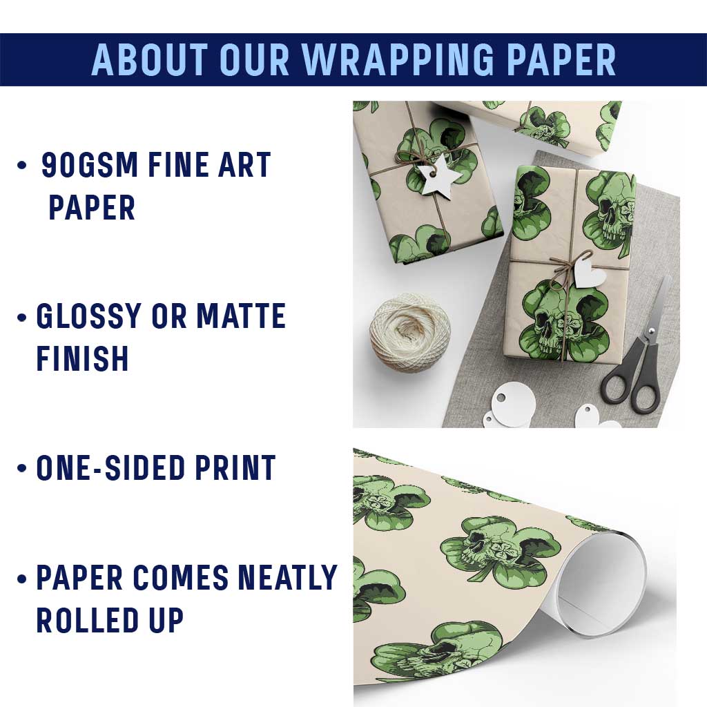 St Patricks Day Lucky Shamrock Skull Gift Wrapping Paper Roll TS12 Print Your Wear